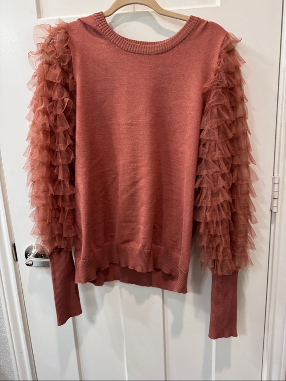 Ruffled Sleeve Knit Sweater - Dusty Rose